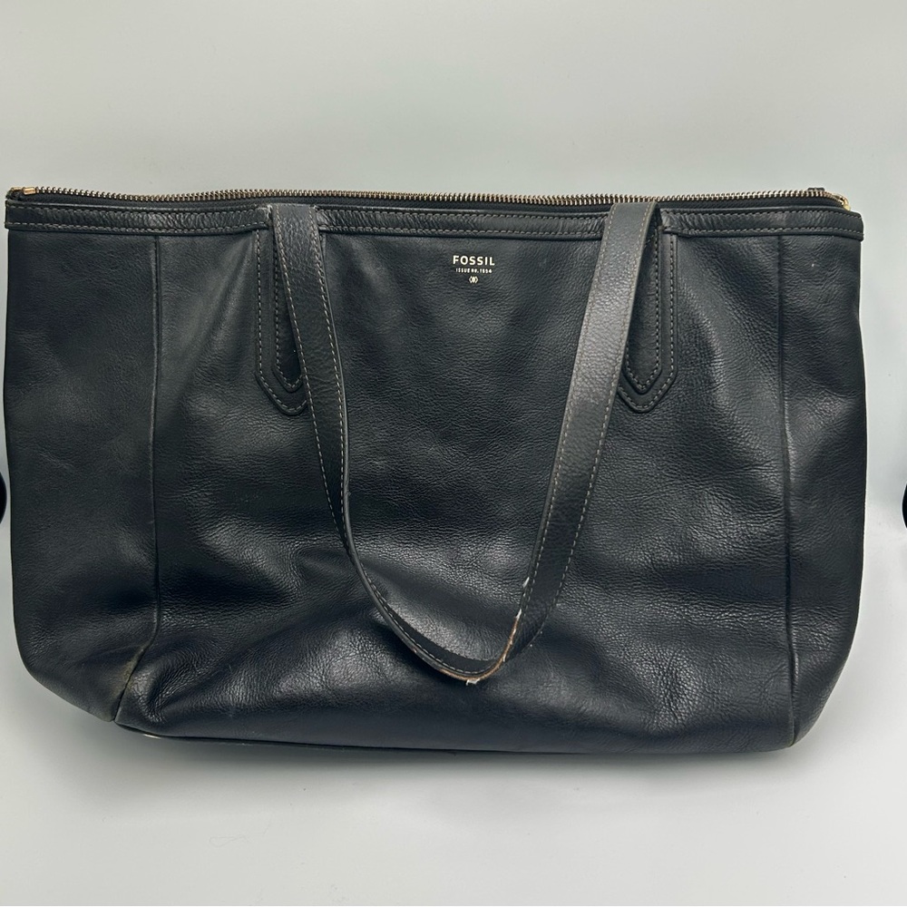 Fossil Sydney Black Leather Tote Shopper Shoulder Bag Purse